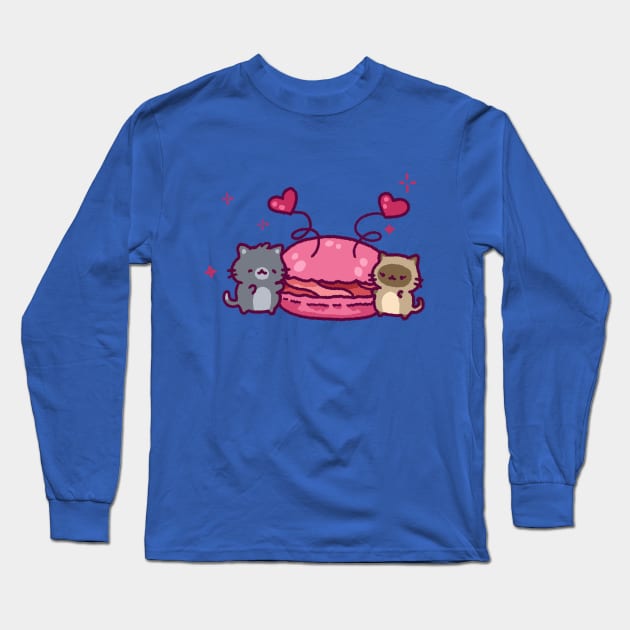 Cats and a giant pink macaron Long Sleeve T-Shirt by GeraldineDraws